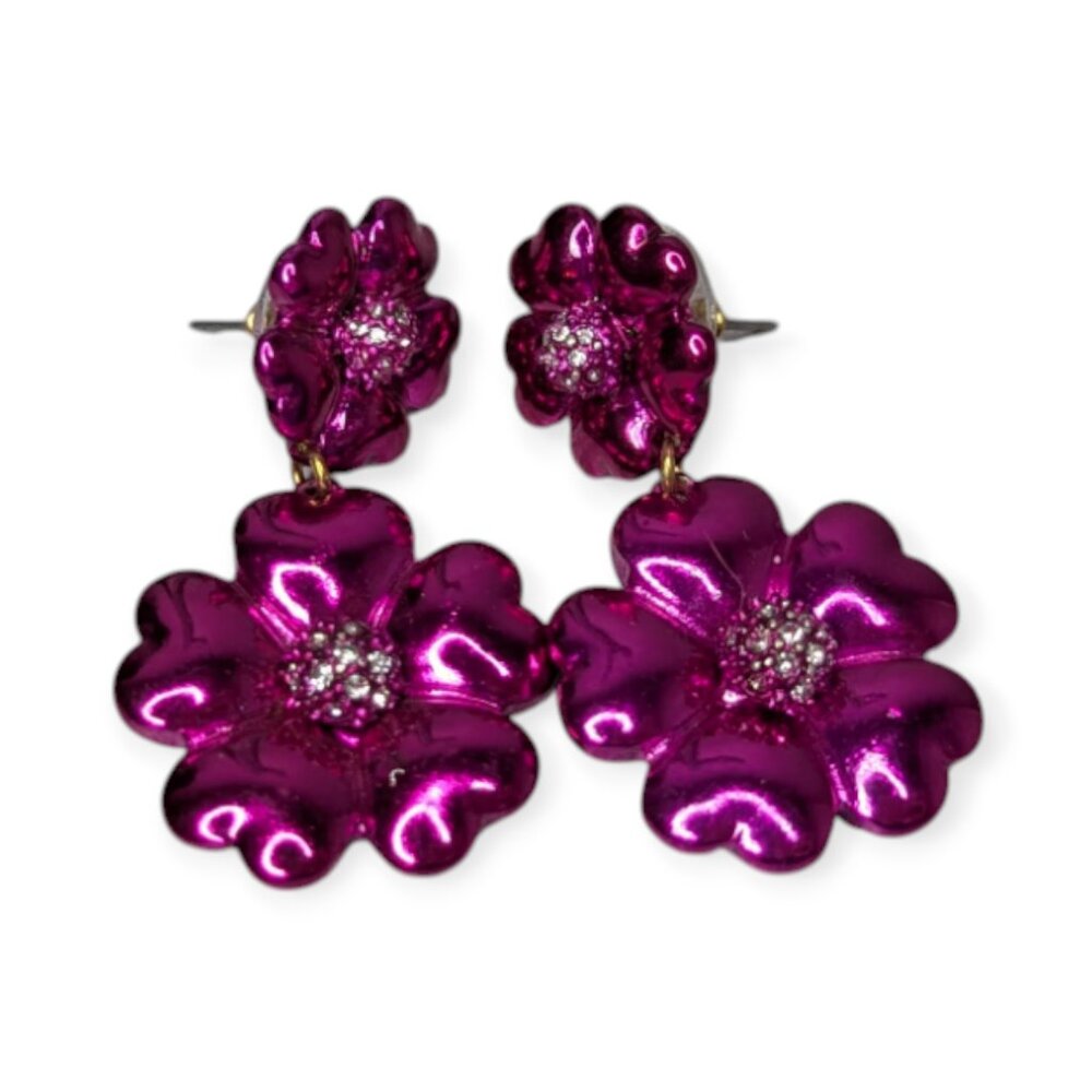 Zara Flower Drop Dangle Earrings Pink/Purple Iridescent Color